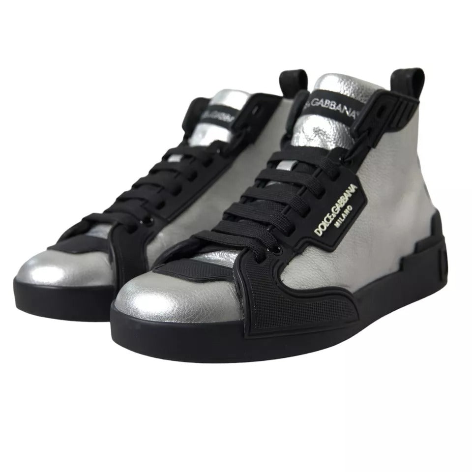 Black Silver Logo Mid Top Men Sneakers Shoes