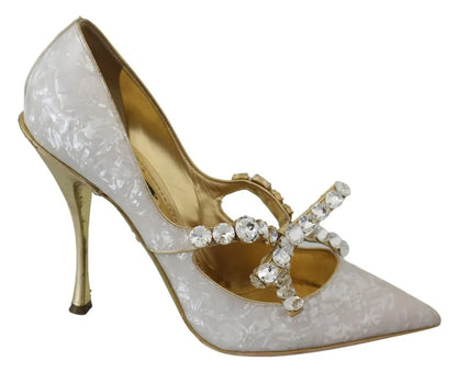 Zapatos Mary Jane con lazo de cristal blanco y perlas