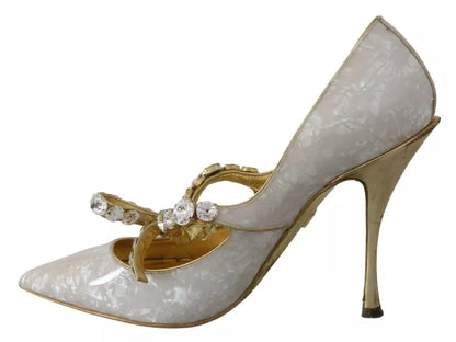 Zapatos Mary Jane con lazo de cristal blanco y perlas