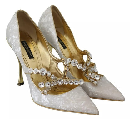 Zapatos Mary Jane con lazo de cristal blanco y perlas