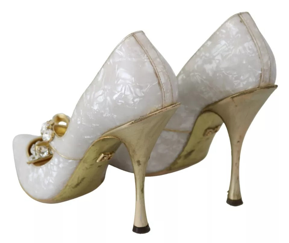 Zapatos Mary Jane con lazo de cristal blanco y perlas