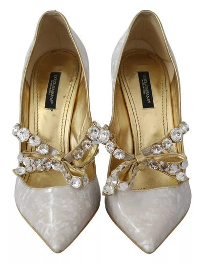 Zapatos Mary Jane con lazo de cristal blanco y perlas