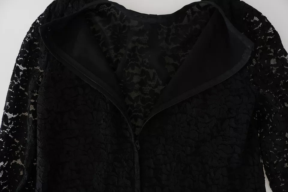 Black Lace Long Sleeve Blouse Nylon Top