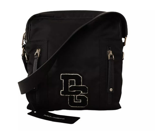 Nylon negro de cuero DG Logo Patch Messenger Cross Body Bag