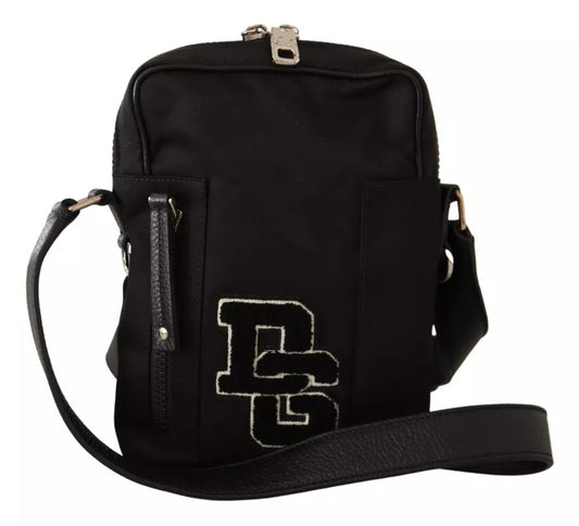 Nylon negro de cuero DG Logo Patch Messenger Cross Body Bag