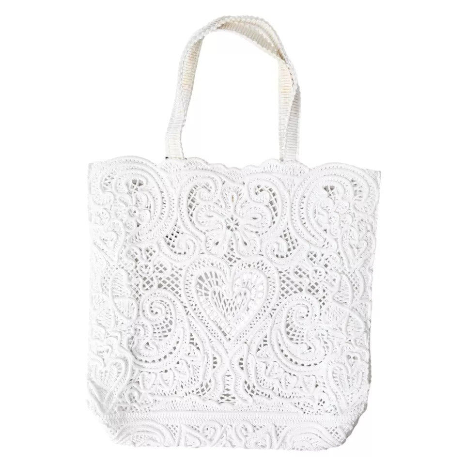 Bolso tote Beatrice de encaje blanco con cordoncillo