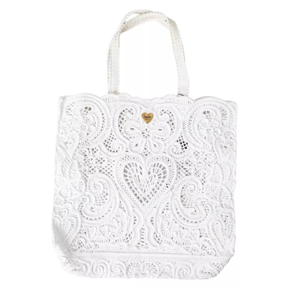 Bolso tote Beatrice de encaje blanco con cordoncillo