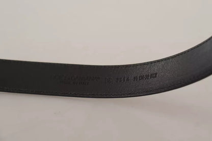 Black Calf Leather Vintage Logo Metal Buckle Belt