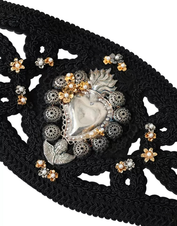 Black Canvas Embellished Waist Women Belt