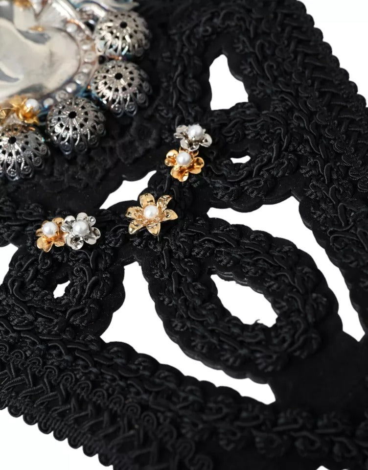 Black Canvas Embellished Waist Women Belt