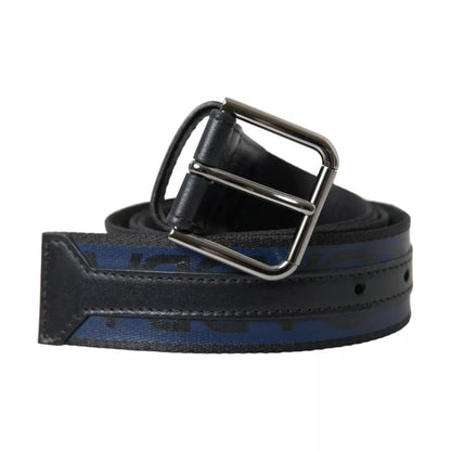 Black Blue Leather Silver Metal Buckle Belt