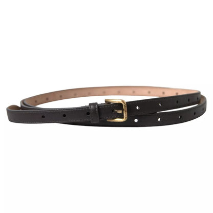 Dark Brown Leather Gold Metal Buckle Women Belt