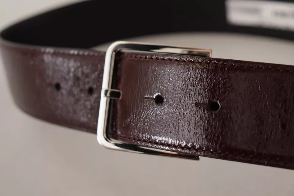 Dark Brown Leather Logo Engraved Metal Buckle Belt