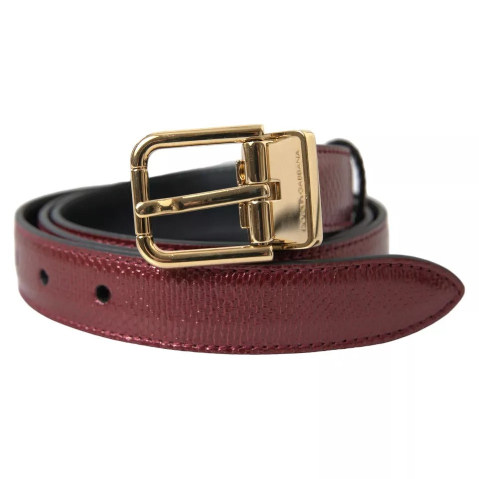 Maroon Leather Gold Metal Buckle Men Belt