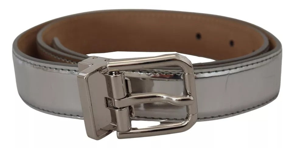 Silver Leather Metal Buckle Belt