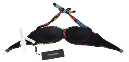 Traje de baño con estampado de corales negro Top de bikini