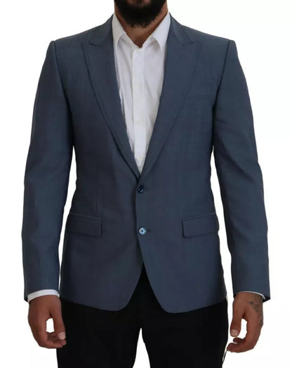 Chaqueta Blazer de corte ajustado y elástica de lana azul