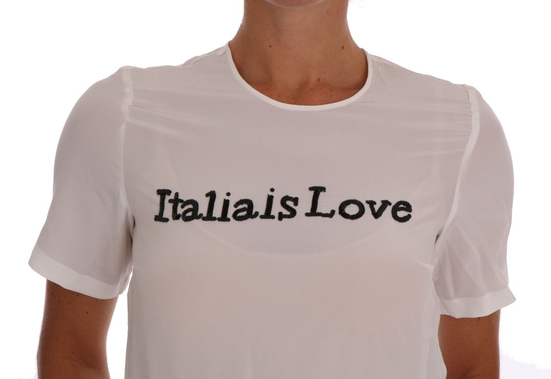 Blusa blanca de seda con lentejuelas 'Italia Is Love'