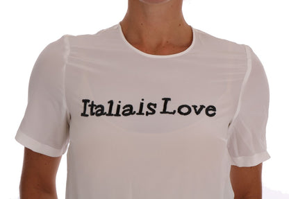 Blusa blanca de seda con lentejuelas 'Italia Is Love'