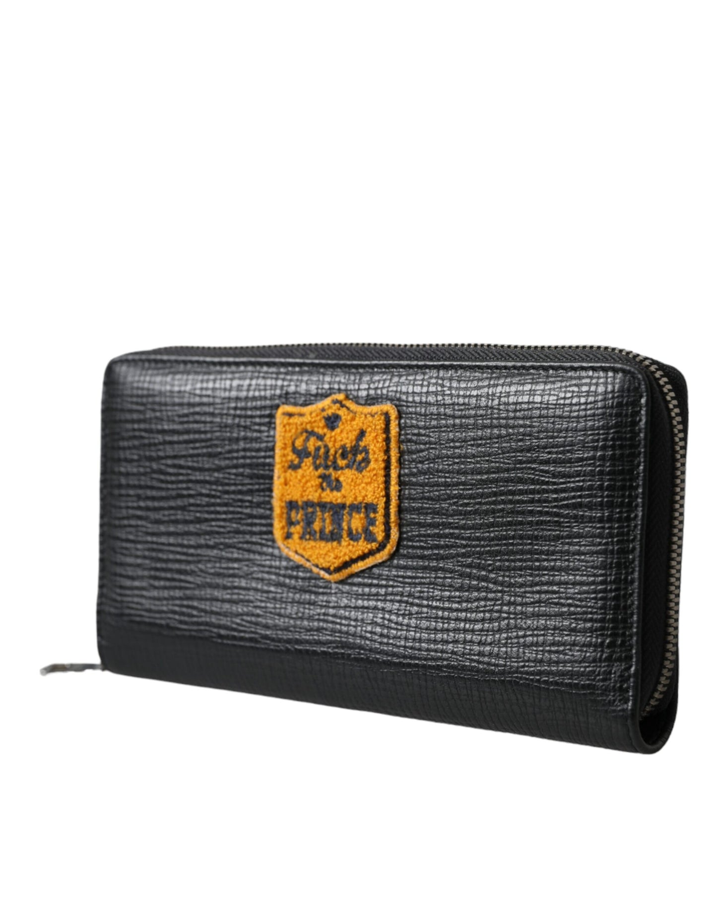 Cartera continental con cremallera y parche del logotipo en cuero negro