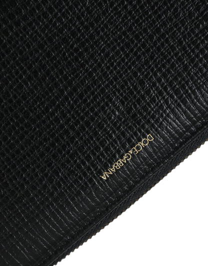 Cartera continental con cremallera y parche del logotipo en cuero negro