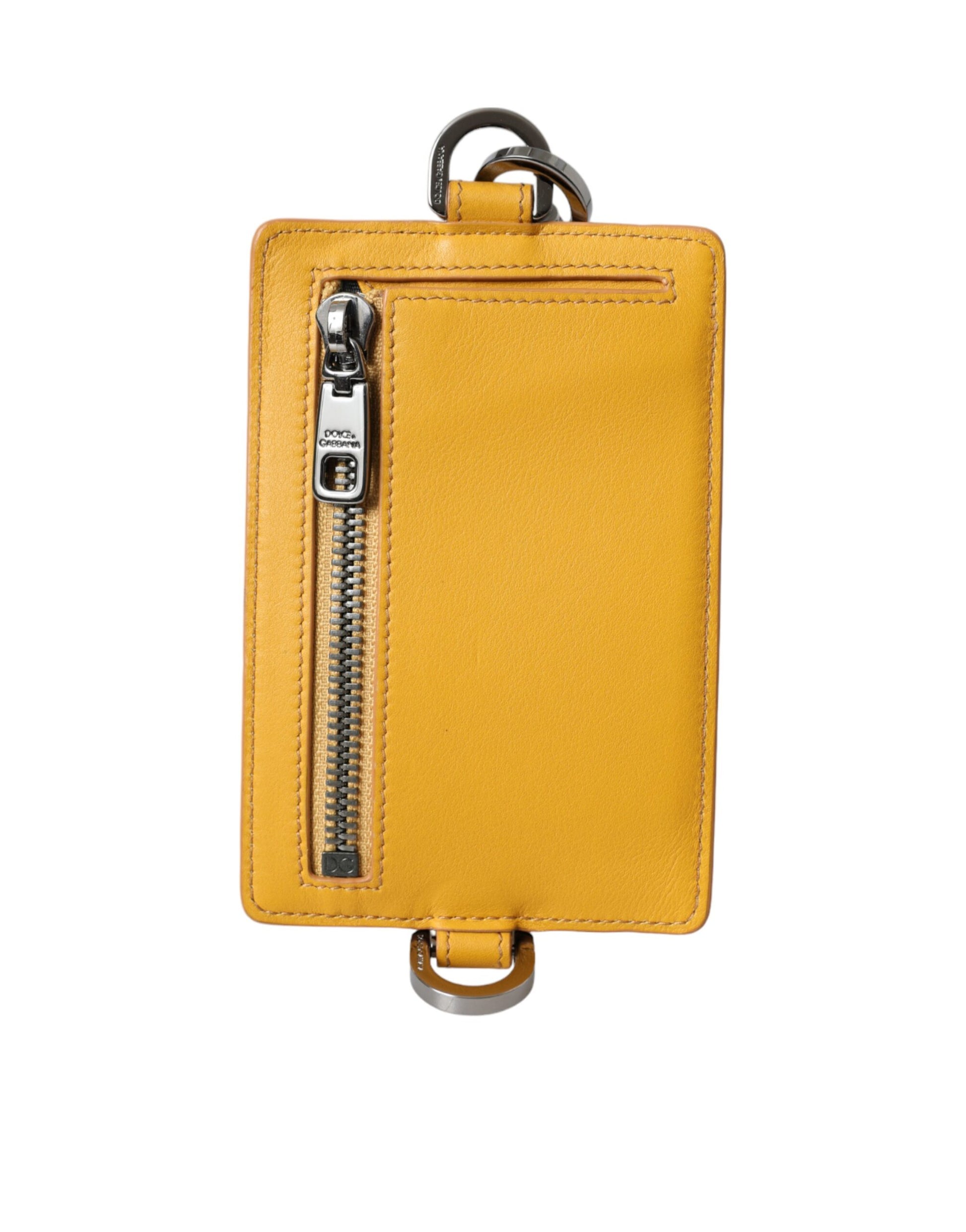 Cartera con clip para tarjetas de crédito de piel de becerro de color naranja