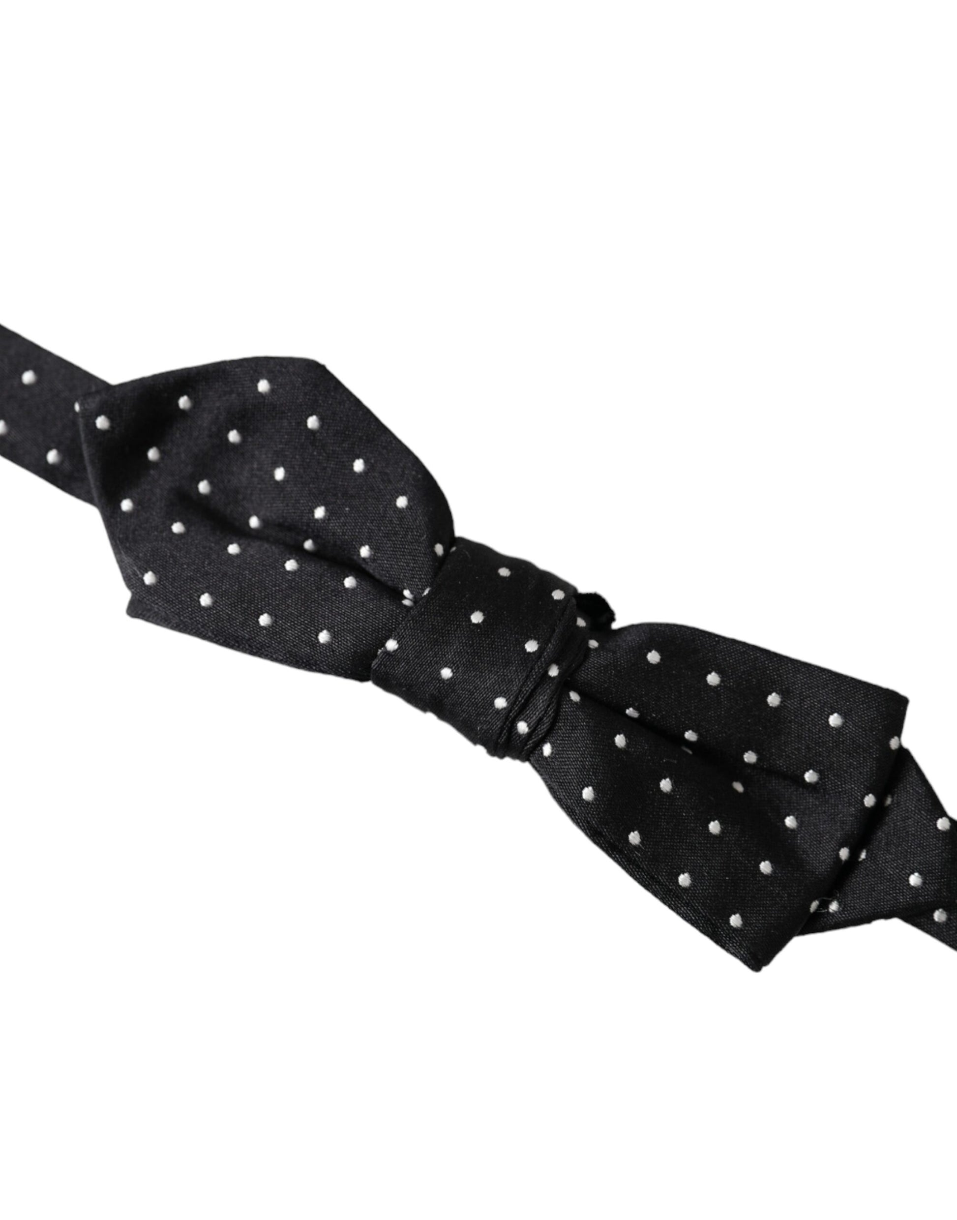 Black Silk Polka Dot Adjustable Neck Men Papillon Bow Tie