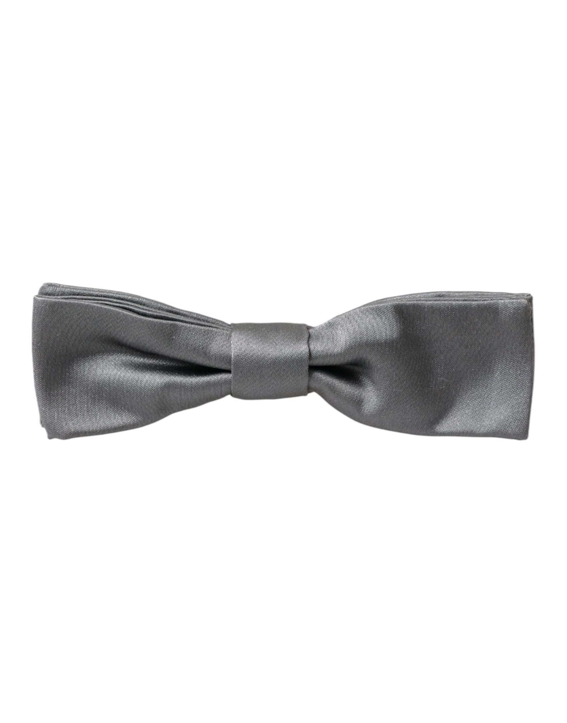 Gray Satin Silk Adjustable Neck Men Papillon Bow Tie