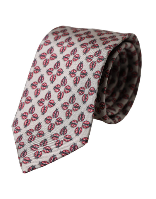 Corbata ajustable de seda para hombre con estampado de mariquitas en color beige