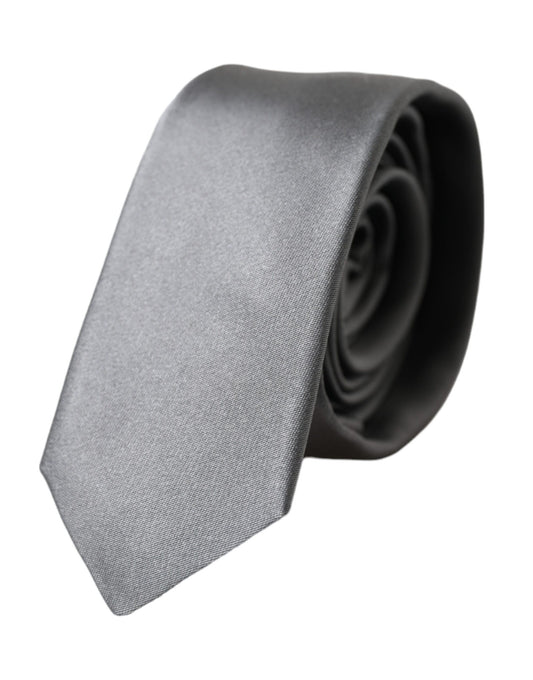 Corbata ajustable de seda satinada sólida plateada para hombre