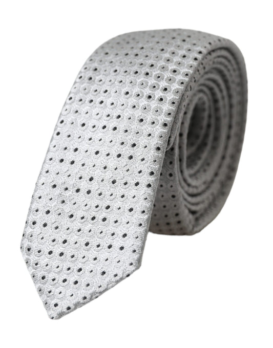 Corbata ajustable de seda con lunares en gris claro para hombre