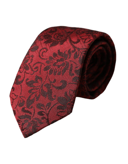 Corbata ajustable para hombre de seda con brocado floral rojo