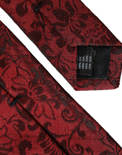 Corbata ajustable para hombre de seda con brocado floral rojo