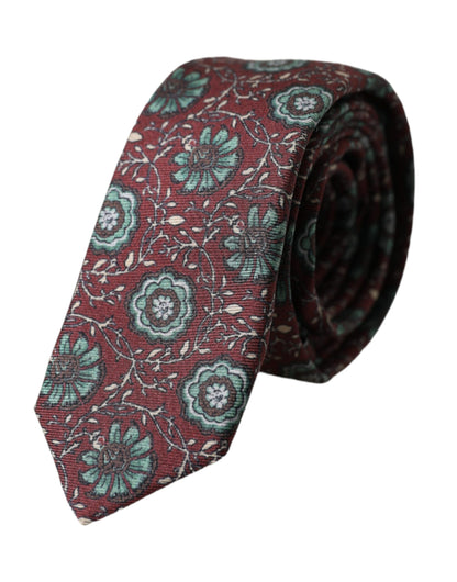 Corbata ajustable para hombre 100 % seda con estampado floral color granate