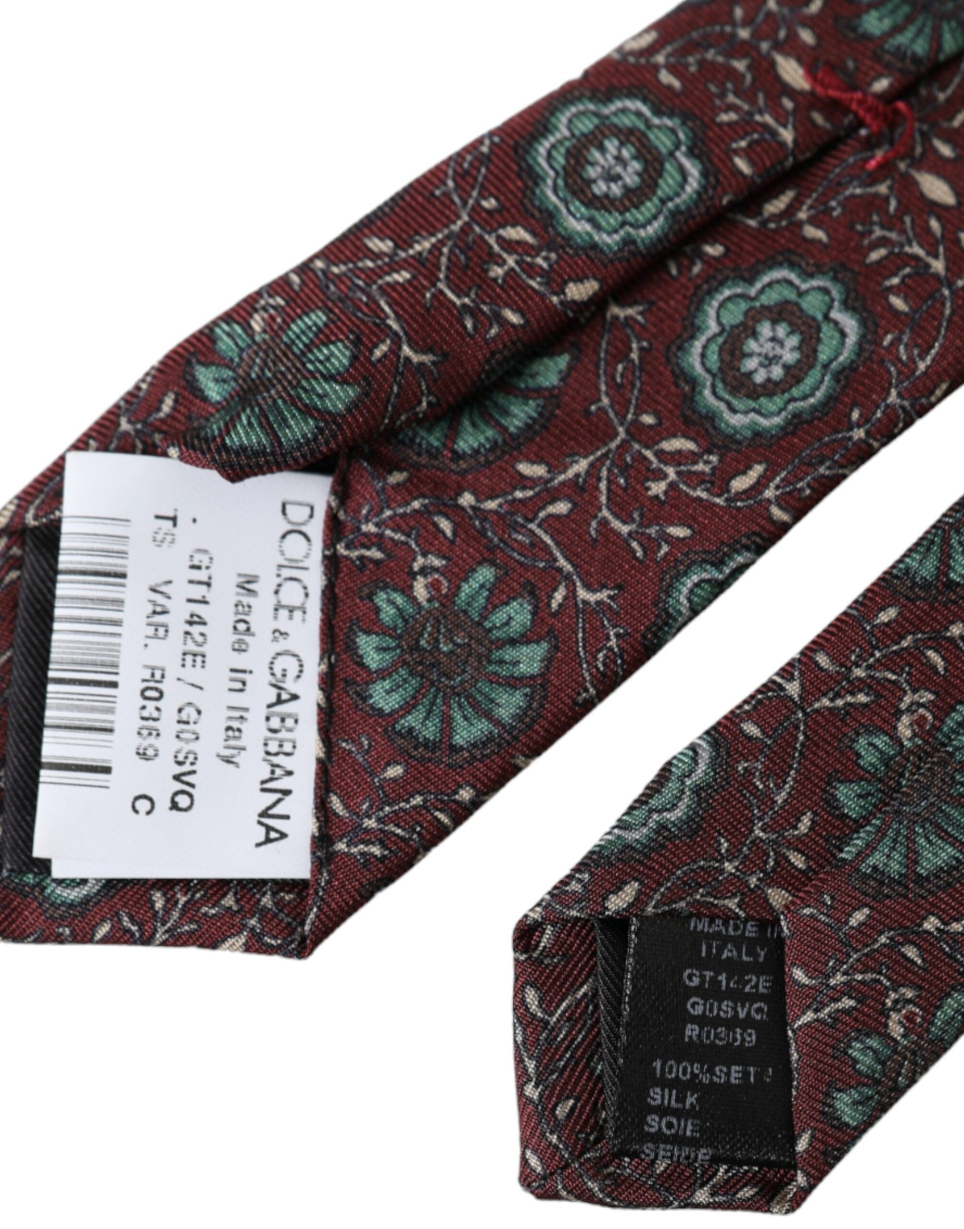 Corbata ajustable para hombre 100 % seda con estampado floral color granate