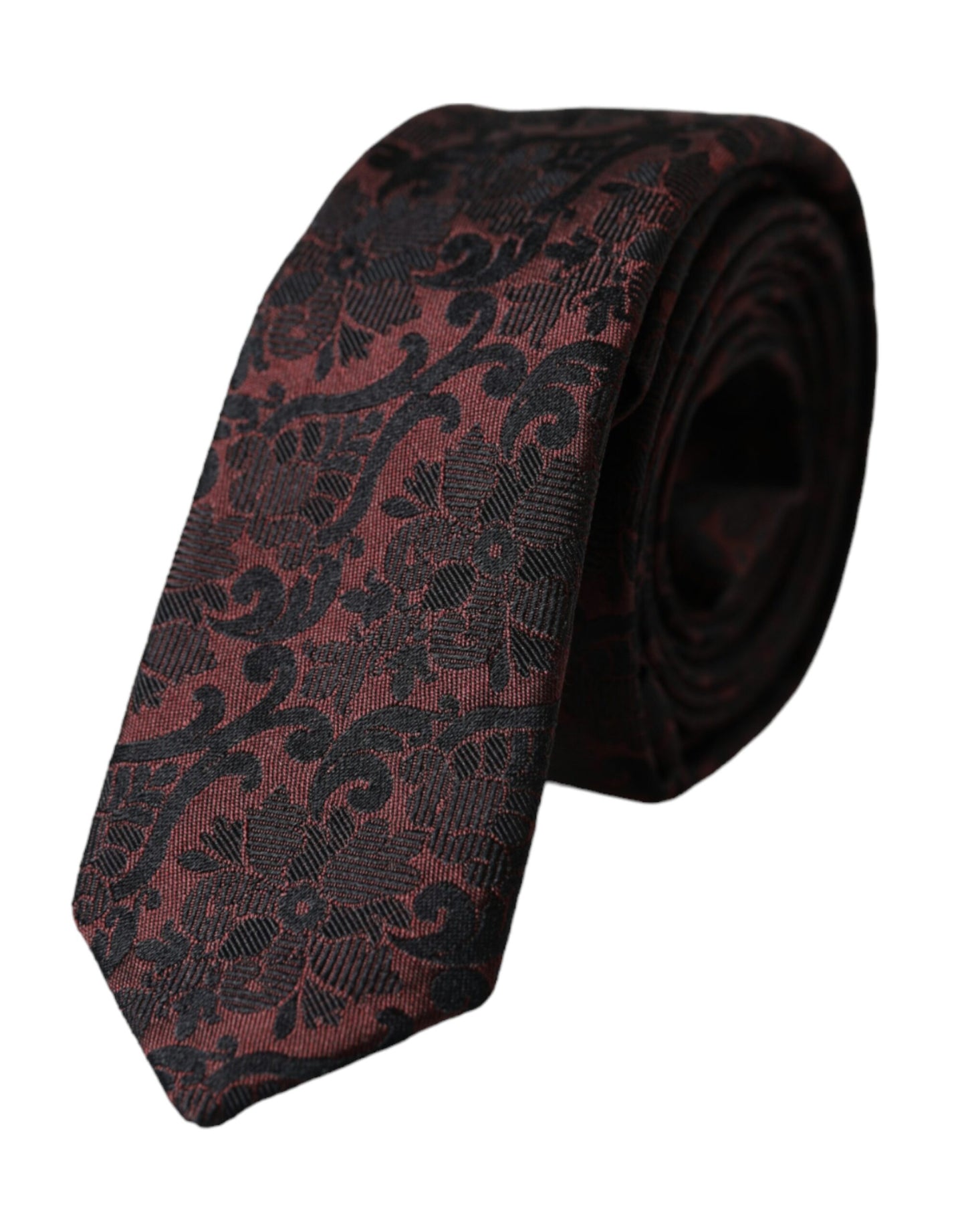 Corbata ajustable de seda con estampado de fantasía floral color granate para hombre