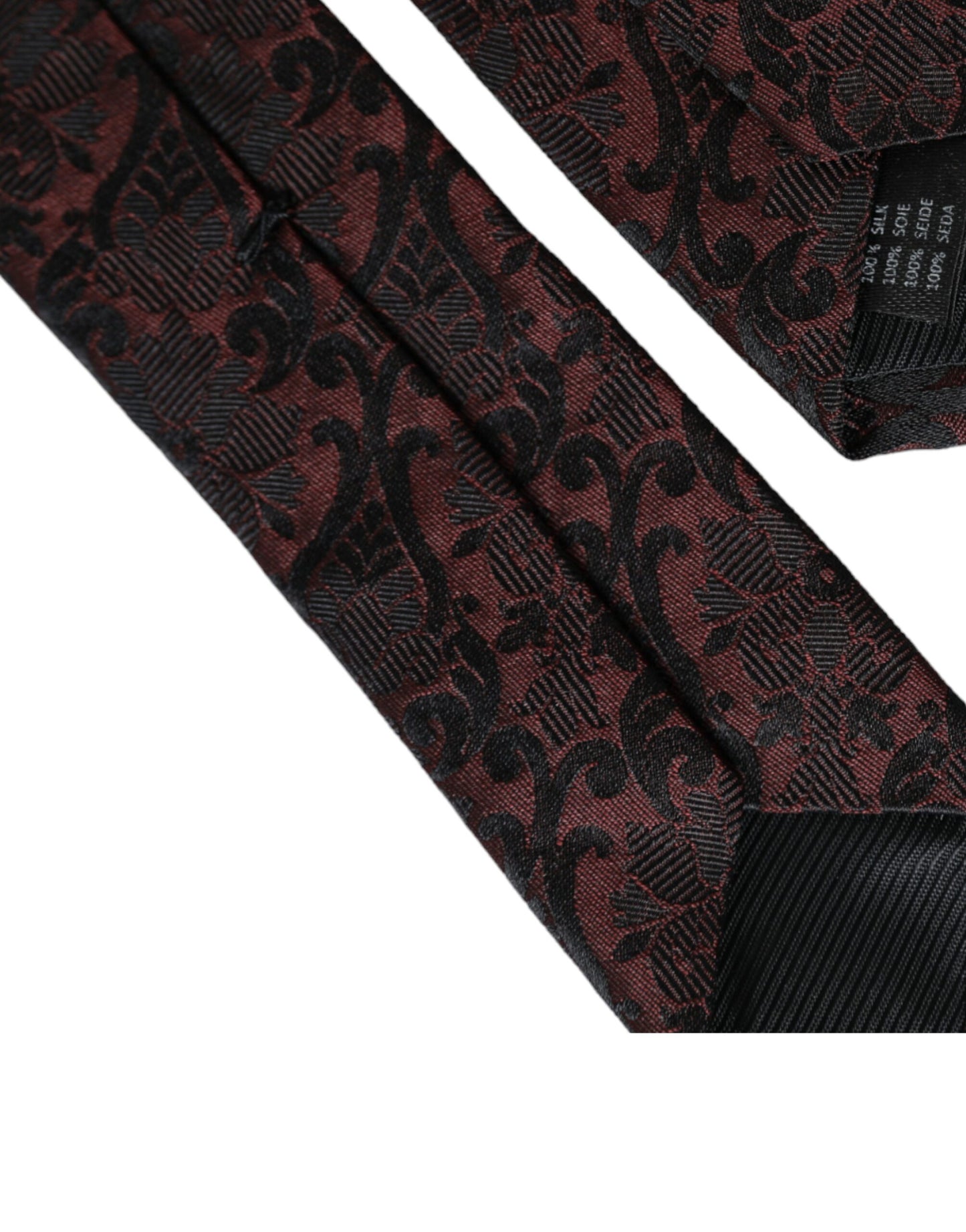 Corbata ajustable de seda con estampado de fantasía floral color granate para hombre