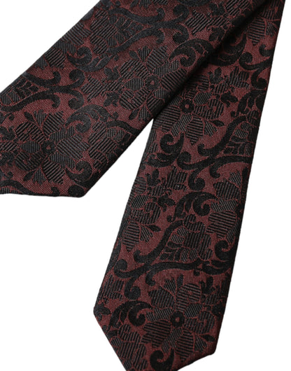 Corbata ajustable de seda con estampado de fantasía floral color granate para hombre