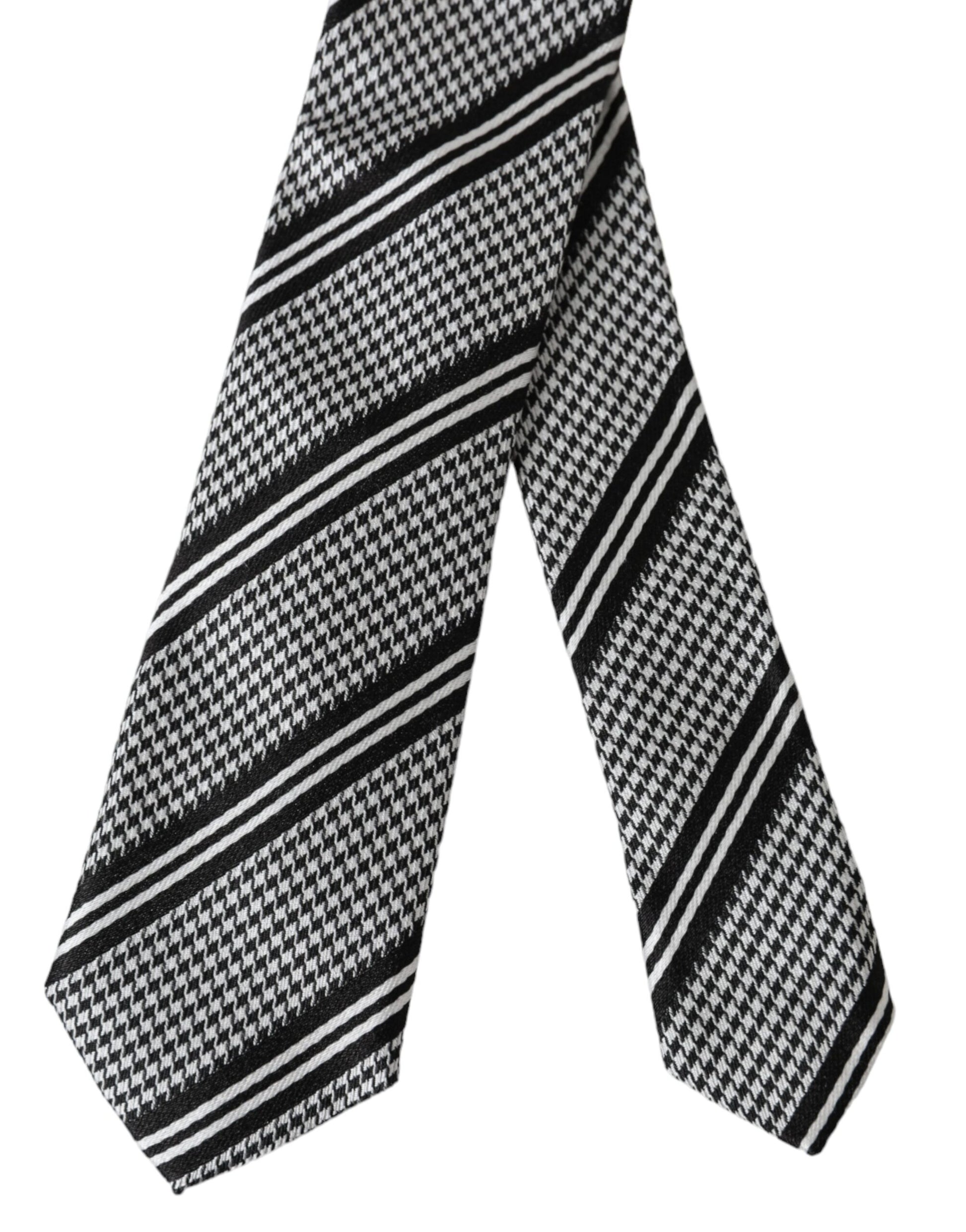 Corbata ajustable de seda con rayas blancas y negras