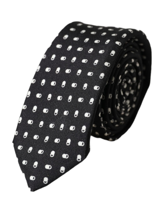 Corbata ajustable negra estampada 100%seda