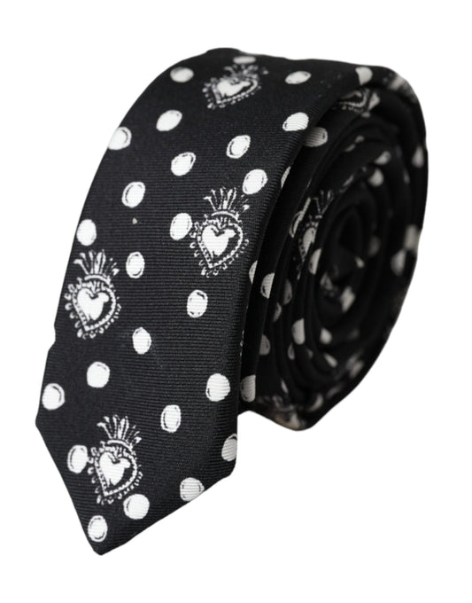 Corbata ajustable con lunares y corazón negro