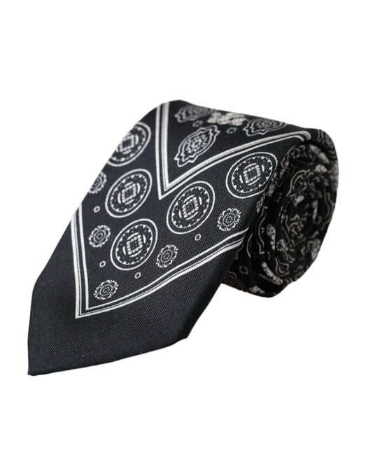 Corbata ajustable negra estampada 100%seda