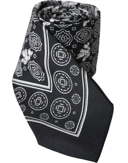 Corbata ajustable 100 % seda con estampado negro