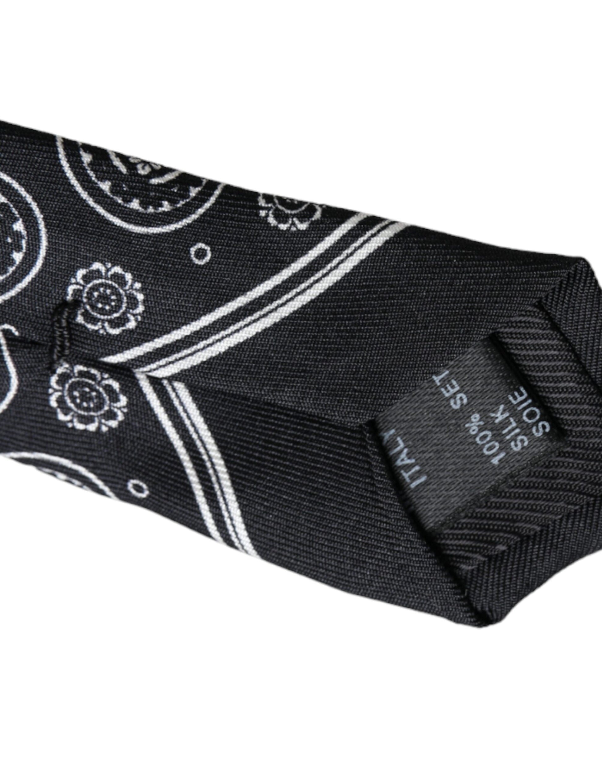 Corbata ajustable 100 % seda con estampado negro