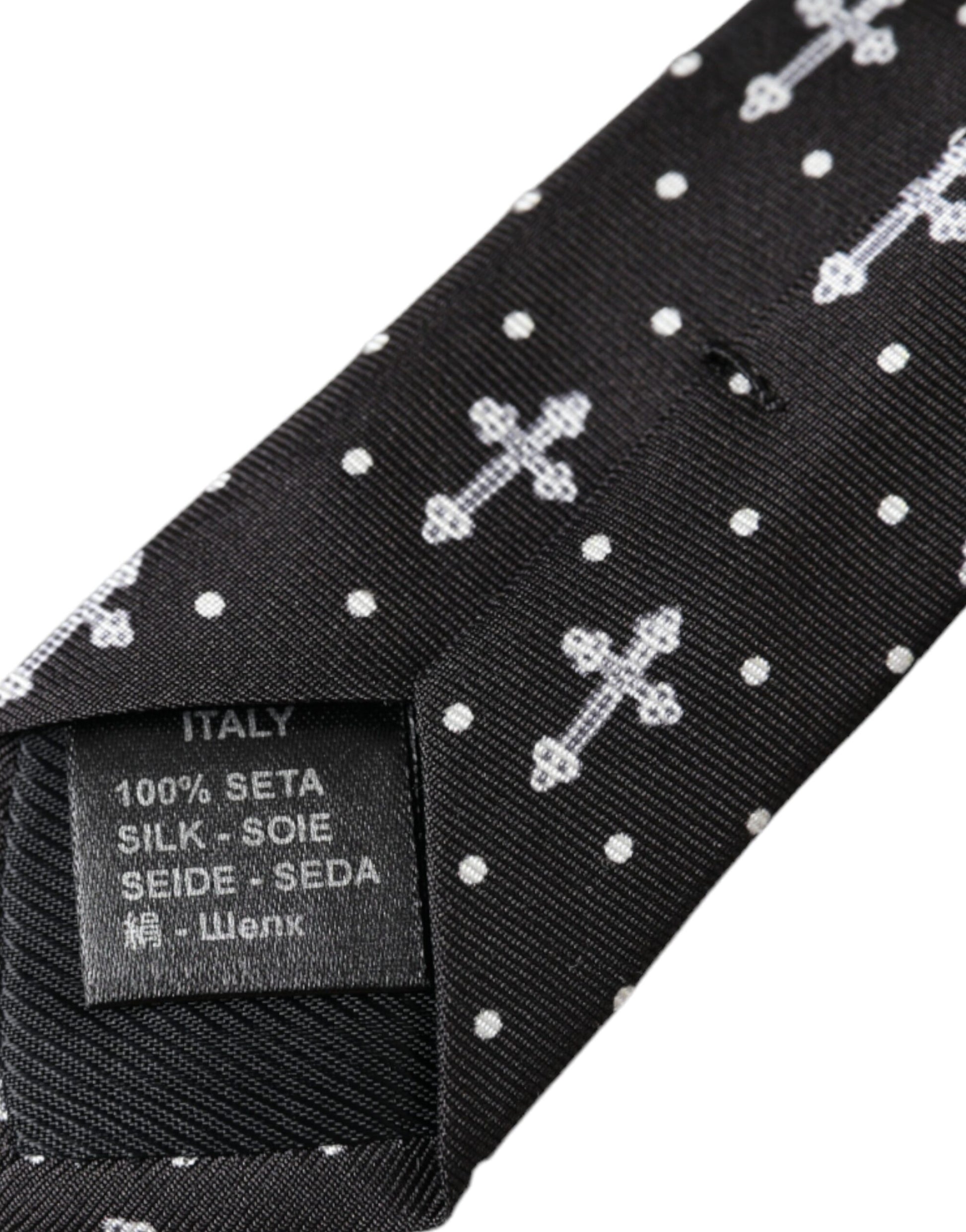 Corbata ajustable de seda con cruz blanca y negra