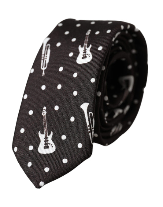 Corbata ajustable de seda con estampado de guitarra negra