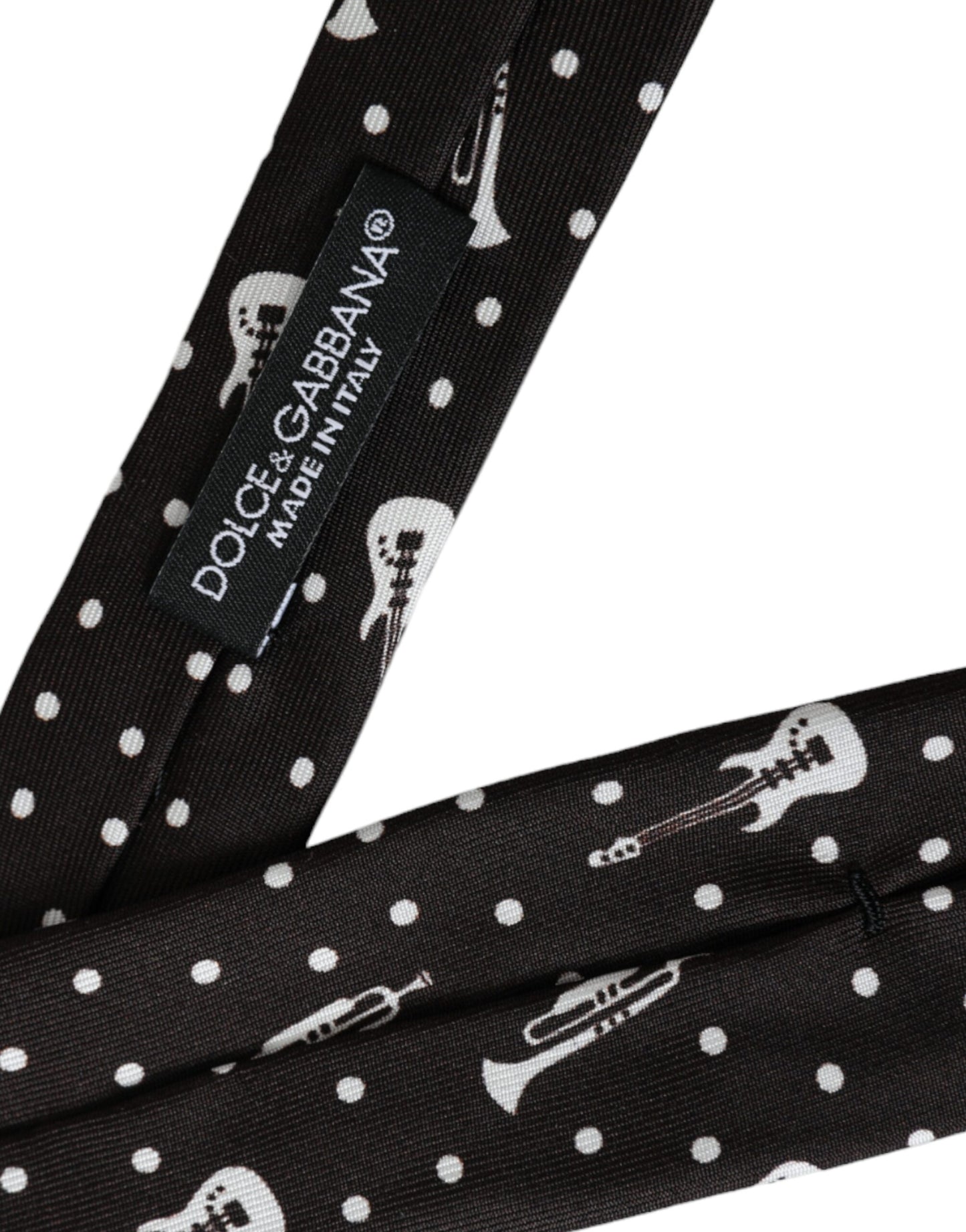 Corbata ajustable de seda con estampado de guitarra negra