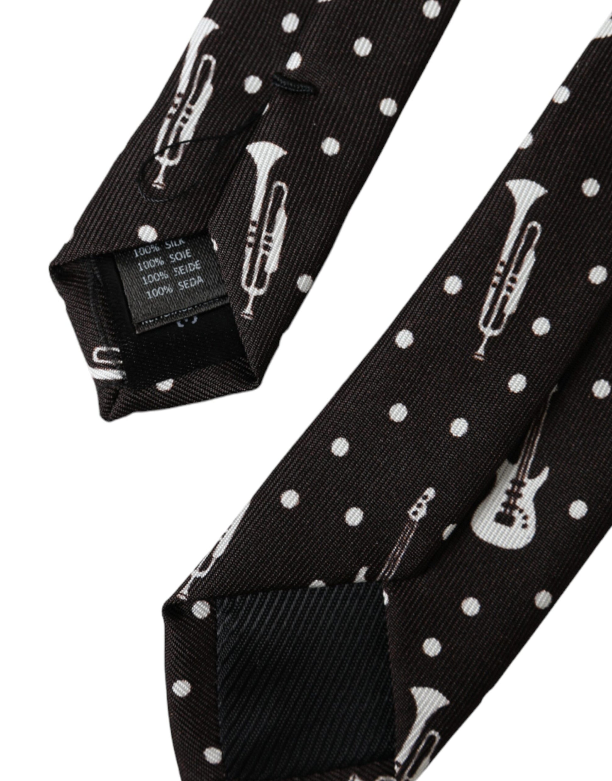 Corbata ajustable de seda con estampado de guitarra negra