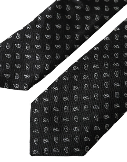 Corbata ajustable de seda con estampado de jacquard negro para hombre