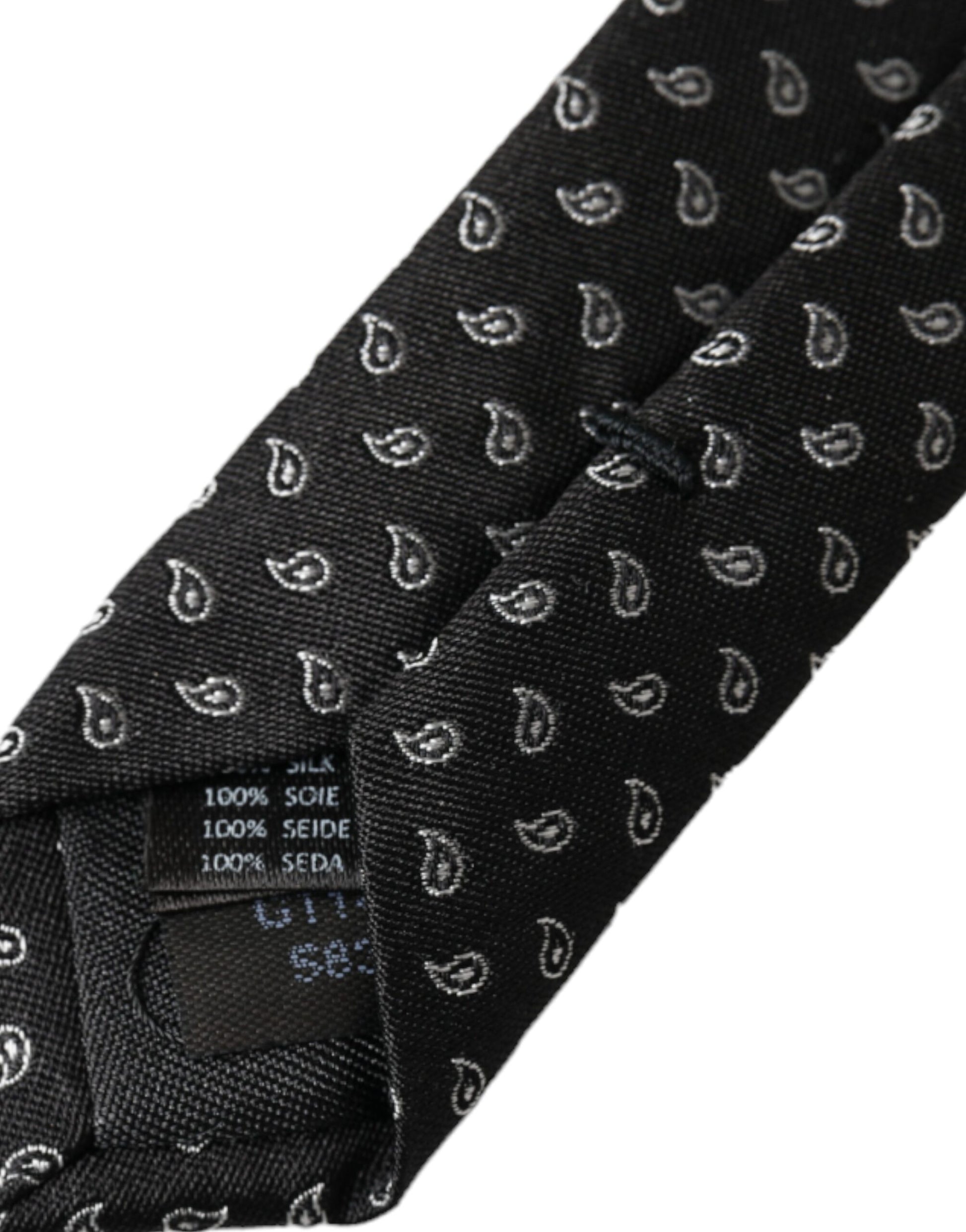 Corbata ajustable de seda con estampado de jacquard negro para hombre